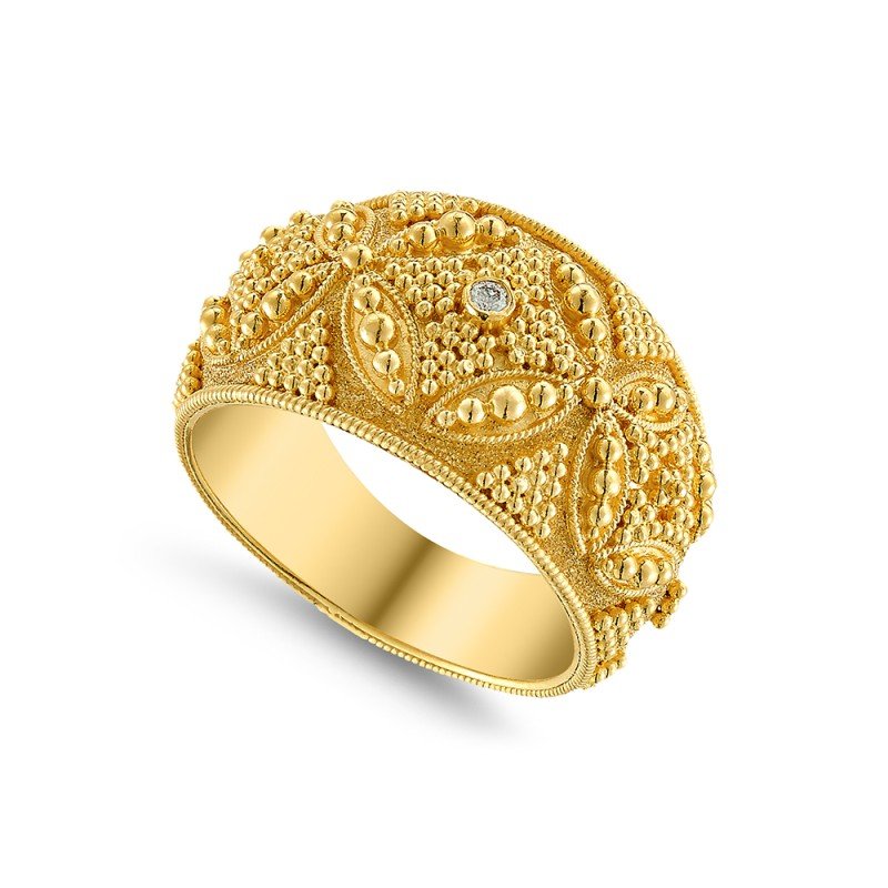 Damaskos Byzantine 18K Gold Ring with diamond (0,02ct diamonds)