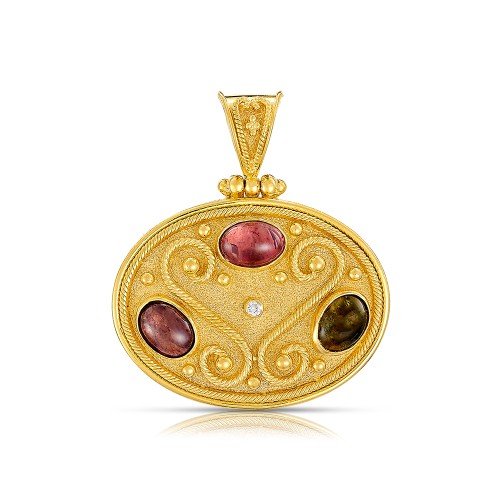 Damaskos Byzantine 18K Gold Pendant with rubies - Image 2