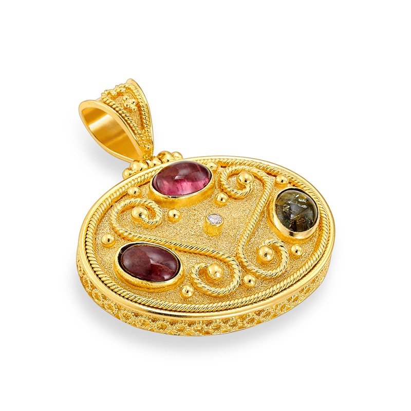 Damaskos Byzantine 18K Gold Pendant with rubies