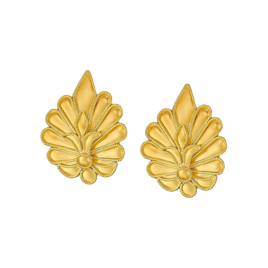Damaskos Archaic Palmette Stud Earrings – 18k Gold