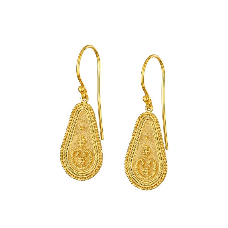 Damaskos Byzantine Teardrop Drop Earrings – 18k Gold