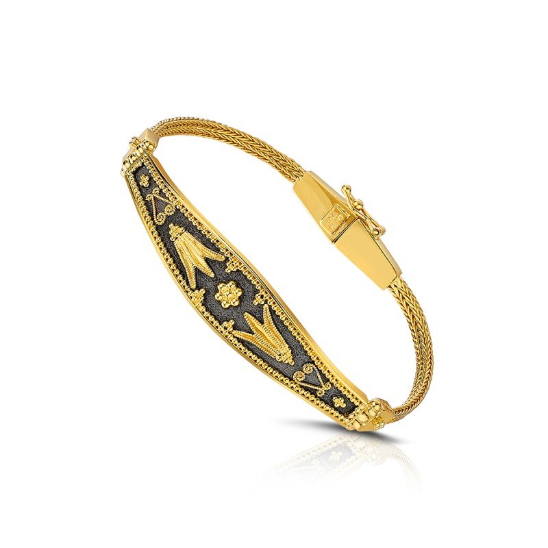 Damaskos Byzantine Engraved Bar Braided Bracelet – 18k Gold