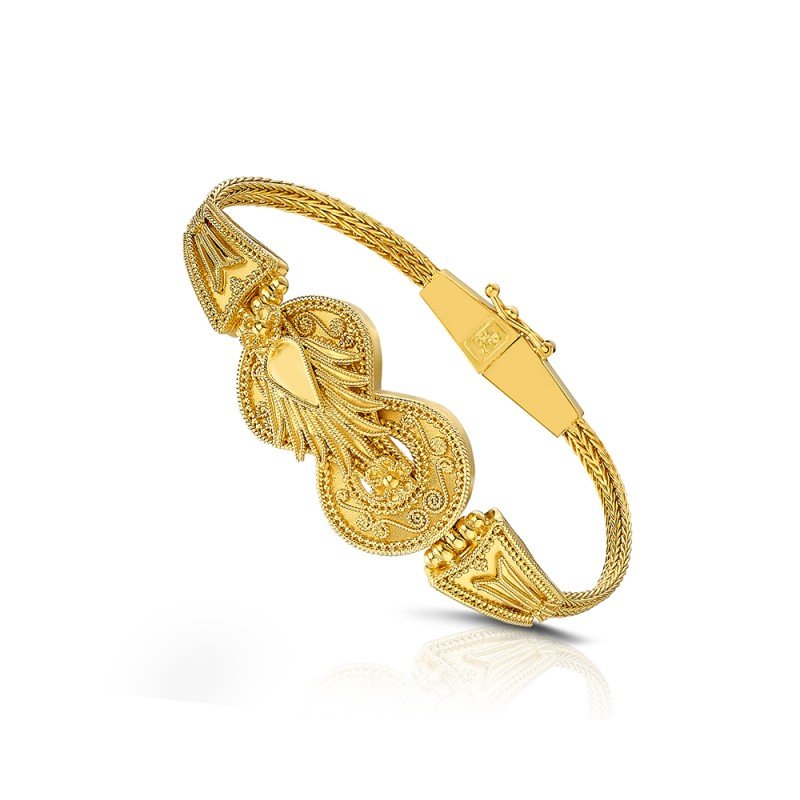 Damaskos Byzantine Ornate Double Medallion Braided Bracelet with Diamonds – 18k Gold