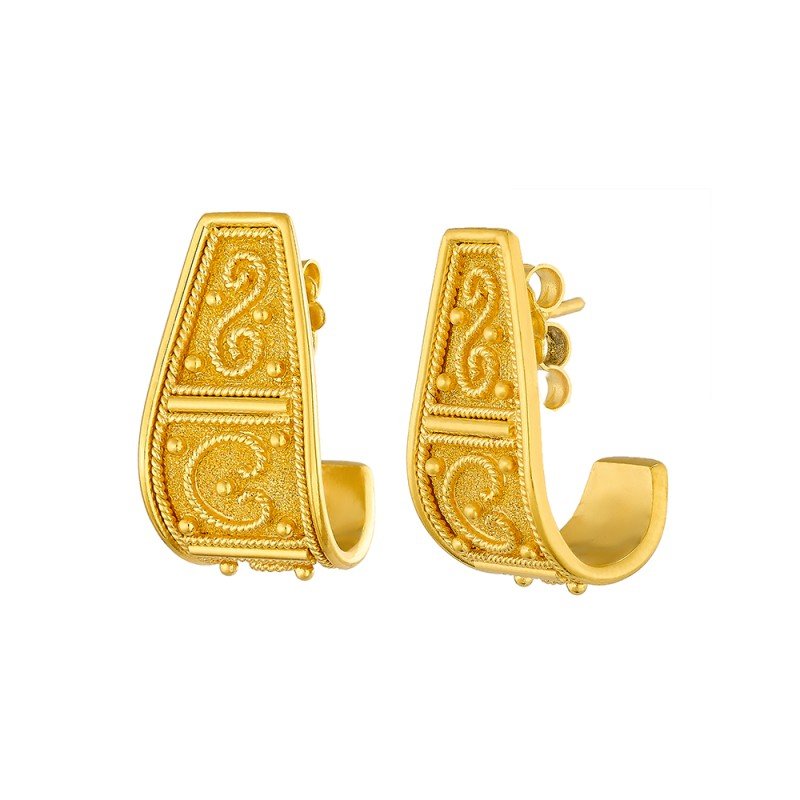 Damaskos Byzantine Engraved Hoop Earrings – 18k Gold