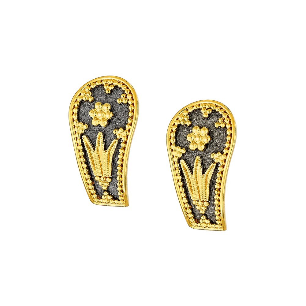 Damaskos Byzantine Floral Paisley Stud Earrings – 18k Gold - Image 2