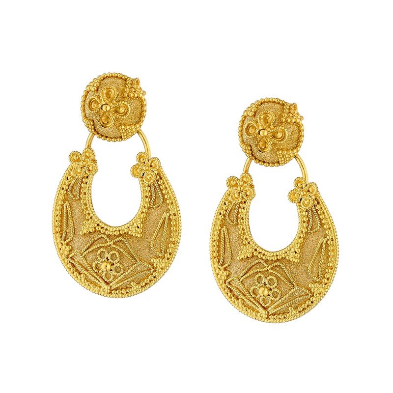 Damaskos Byzantine Ornate Hoop Drop Earrings – 18k Gold