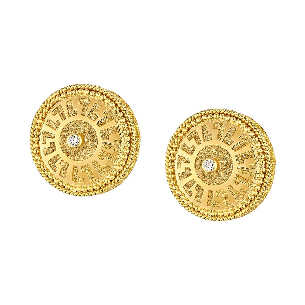 Damaskos Byzantine Coin Stud Earrings with Diamond – 18k Gold - Image 2
