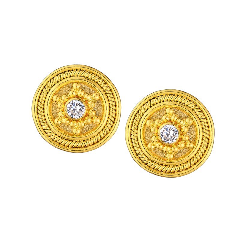 Damaskos Byzantine Round Stud Earrings with Diamonds – 18k Gold
