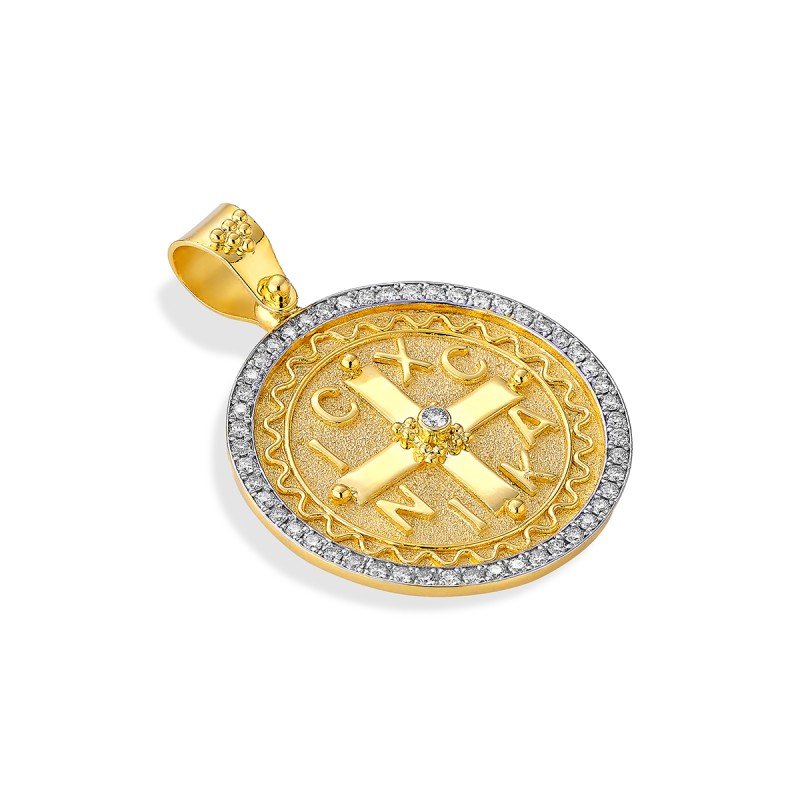 Damaskos Byzantine 18K Gold Constantinato Cross Pendant with diamonds (0,50 ct)