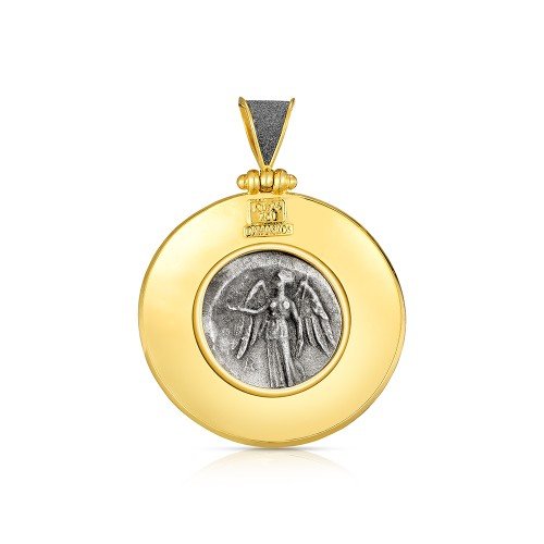Damaskos Byzantine 18K Gold Pendant with silver coin ~4.60g