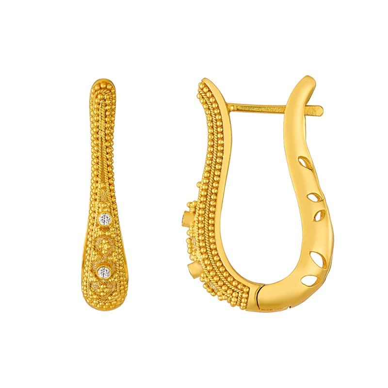 Damaskos Byzantine Elongated Hoop Earrings with Diamonds – 18k Gold