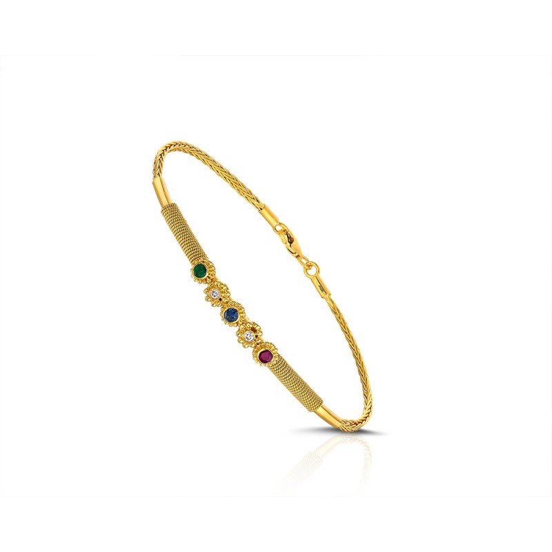 Damaskos Byzantine Braided Bracelet with Green, Blue and Red Gemstones and Diamonds – 18k Gold