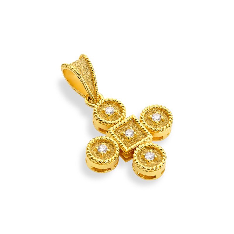 Damaskos Byzantine 18K Gold Cross with diamonds (0,10 ct)