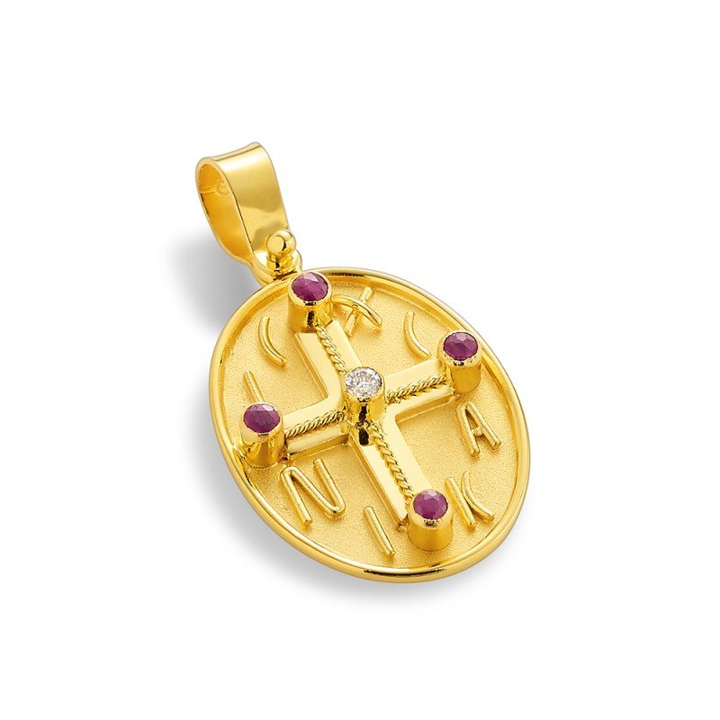 Damaskos Byzantine 18K Gold Constantinato Cross Pendant Double‑Sided ICXC NIKA