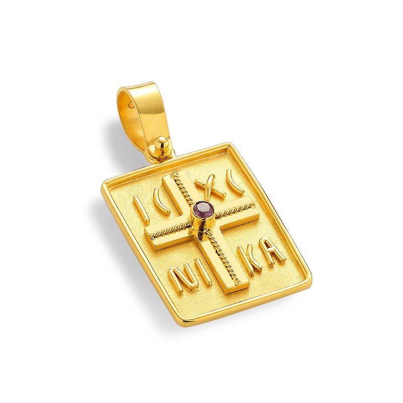 Damaskos Byzantine 18K Gold Constantinato Cross Pendant Double‑Sided with rubies