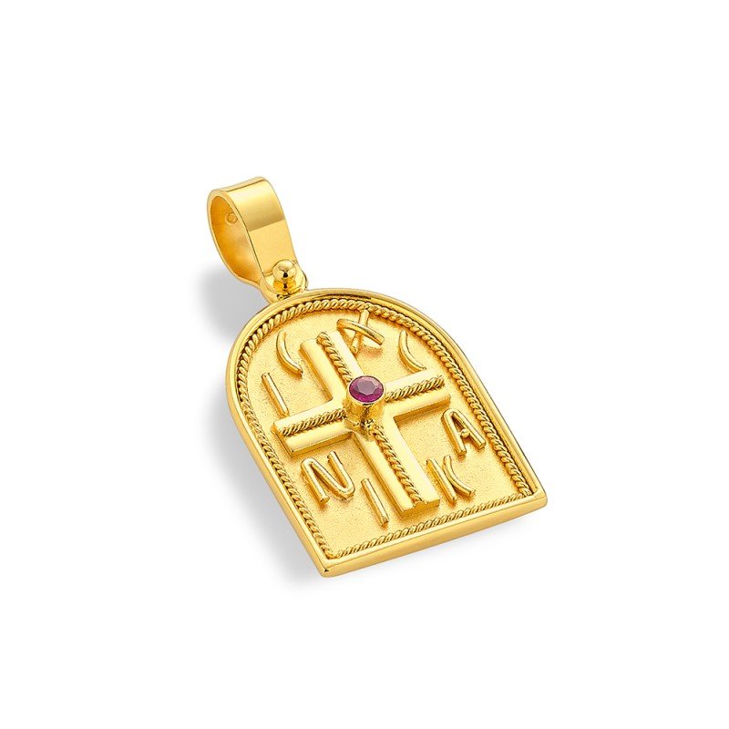 Damaskos Constantinato 18K Gold Cross Pendant with rubies – 2.5g