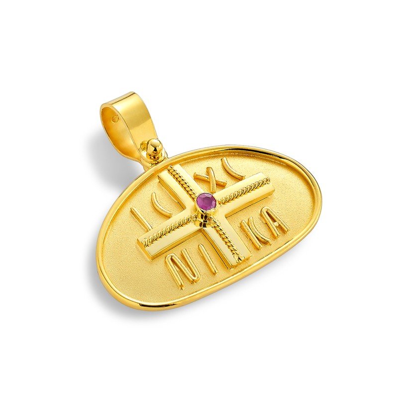 Damaskos Constantinato 18K Gold Cross Pendant with rubies – 2.2g