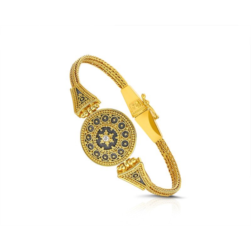 Damaskos Byzantine Medallion Braided Bracelet with Diamonds – 18k Gold