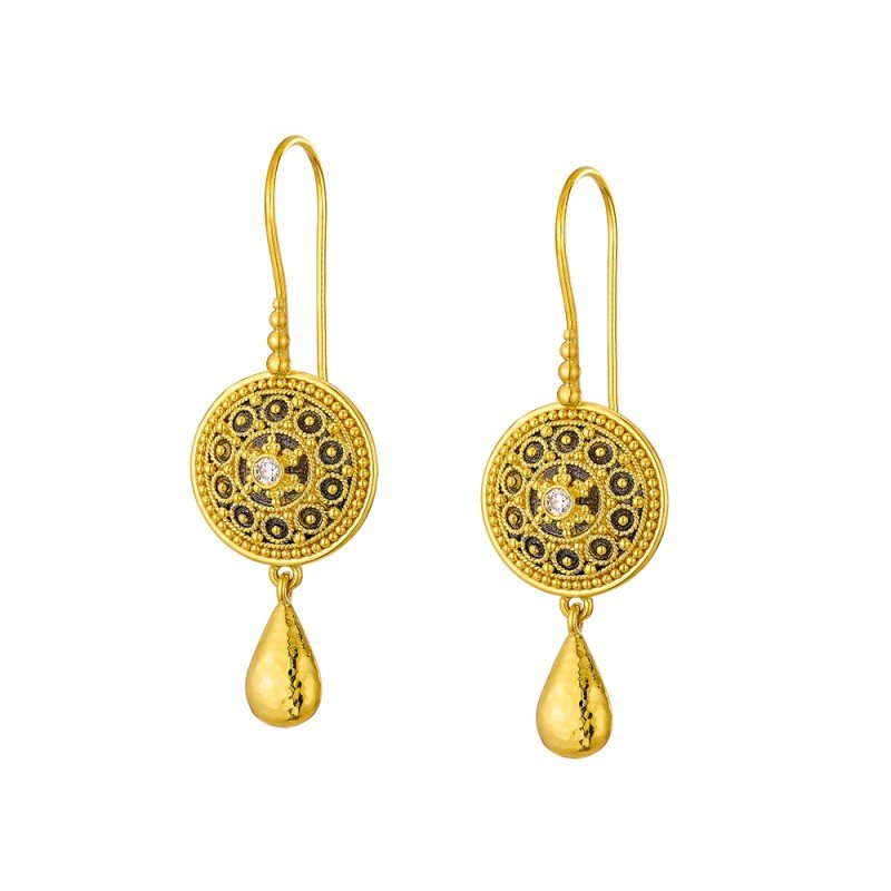 Damaskos Byzantine Medallion Drop Earrings with Diamonds – 18k Gold