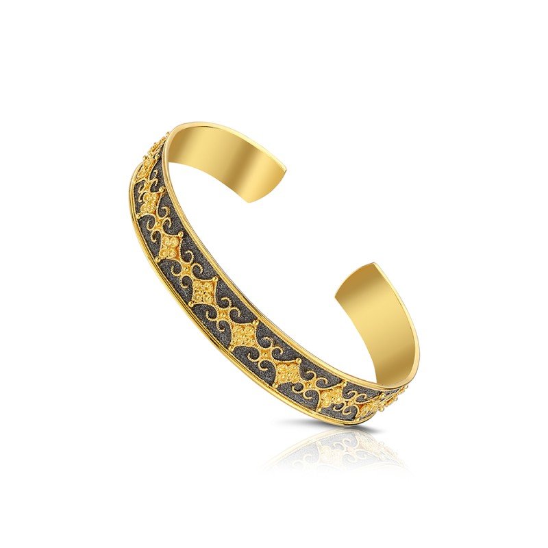Damaskos Byzantine Filigree Open Cuff Bracelet – 18k Gold