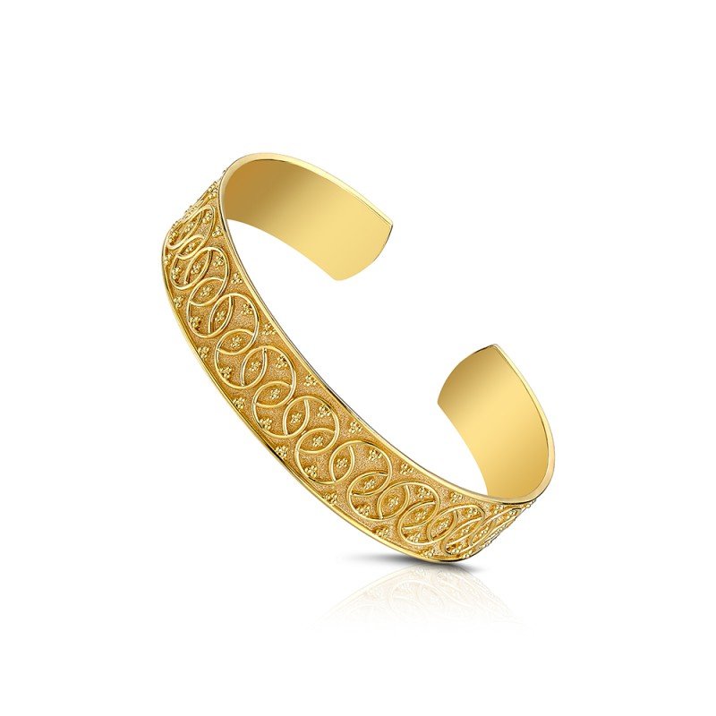 Damaskos Byzantine Filigree Open Cuff Bracelet with Diamonds – 18k Gold