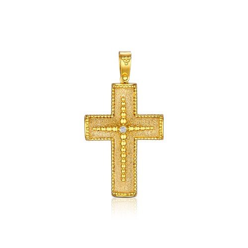 Damaskos Byzantine 18K Gold Granulated Pillar Cross with diamonds