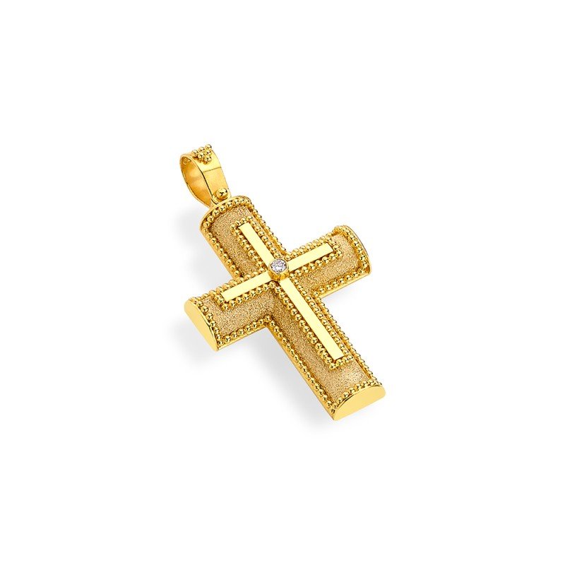 Damaskos Byzantine 18K Gold Petal Cross with diamond (0,02 ct)