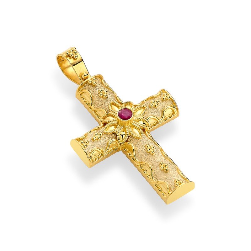 Damaskos Byzantine 18K Gold Cross with Rubies (0,08 ct)