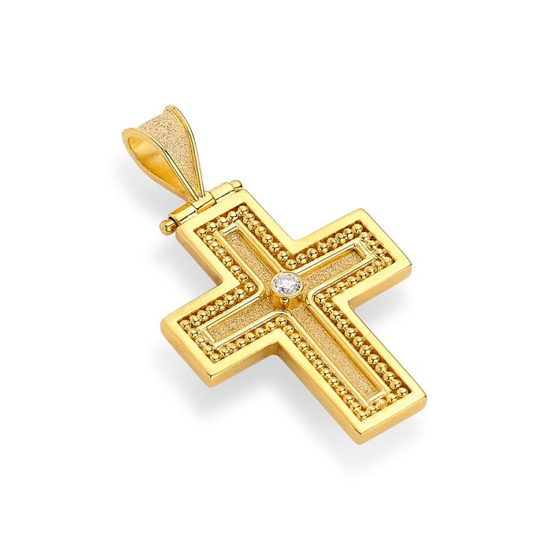 Damaskos Byzantine 18K Gold Stoa Cross with Diamonds