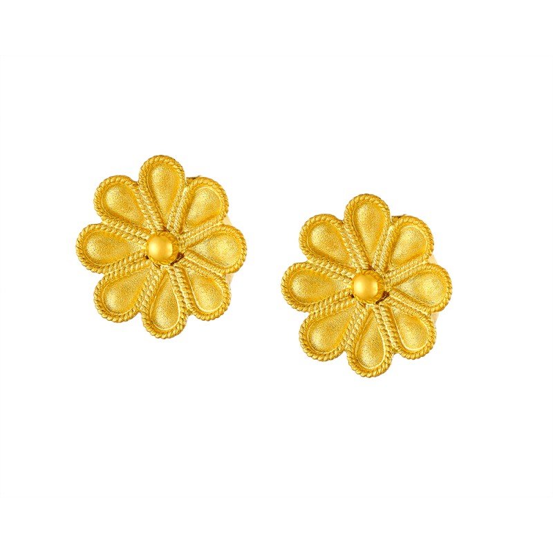 Damaskos Byzantine Floral Stud Earrings – 18k Gold