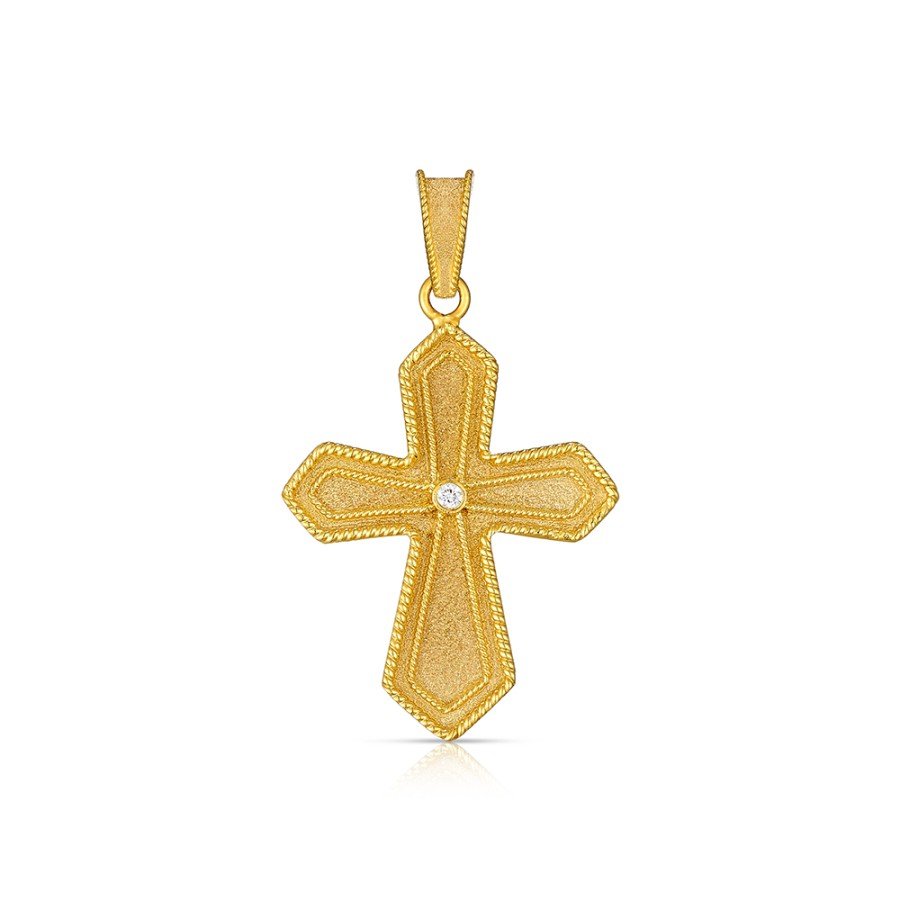 Byzantine Gold Cross with Diamond – 18K 3.8 g front view