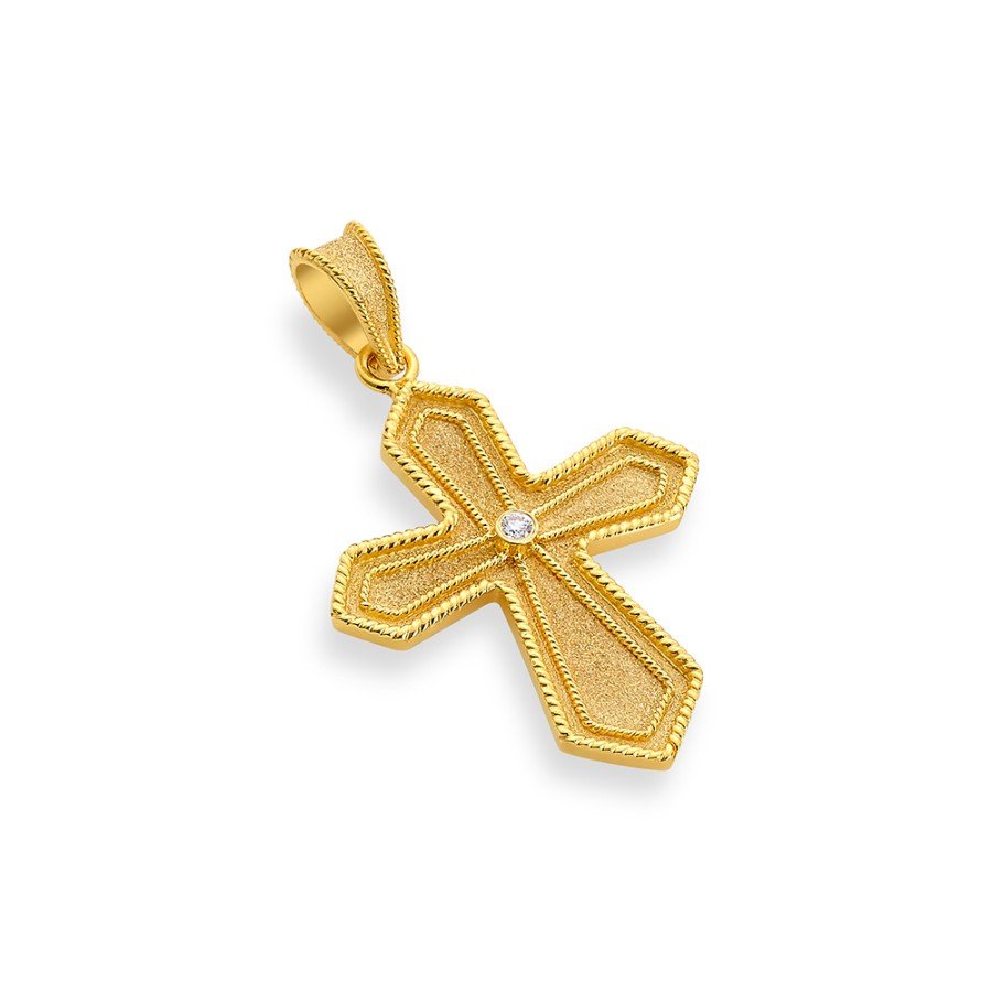 Byzantine Gold Cross with Diamond – 18K 3.8 g side view