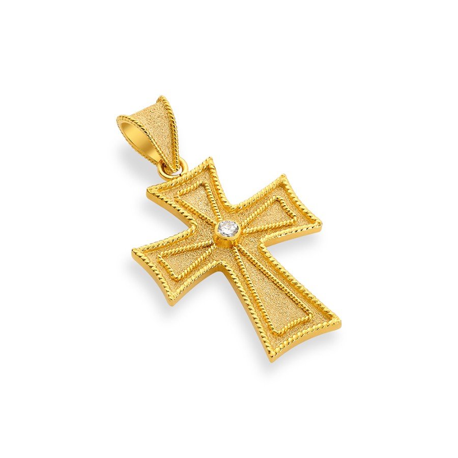 Damaskos Byzantine 18K Gold Cross with Diamond side view
